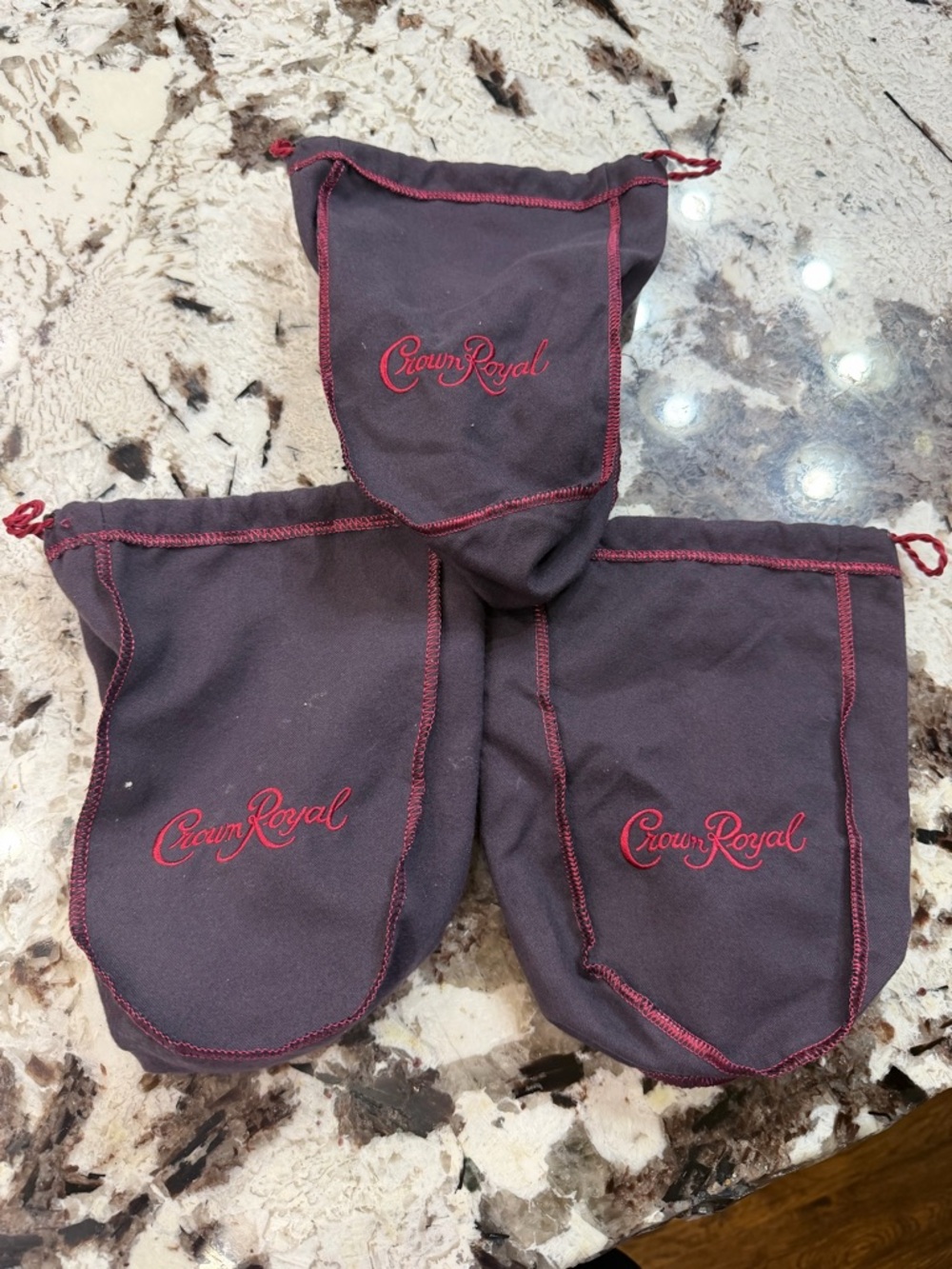 Crown Royal (Blackberry) Drawstring Pouches - Set of 3 - Purple with Red